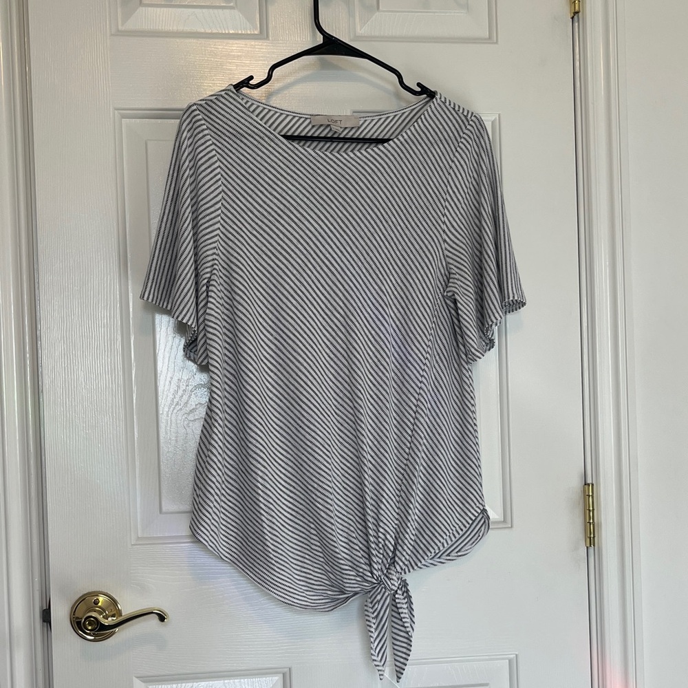 LOFT Black and White Striped Short Sleeve Top